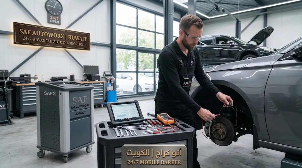 فني يركب مساحات زجاج سيارة جديدة في الكويت